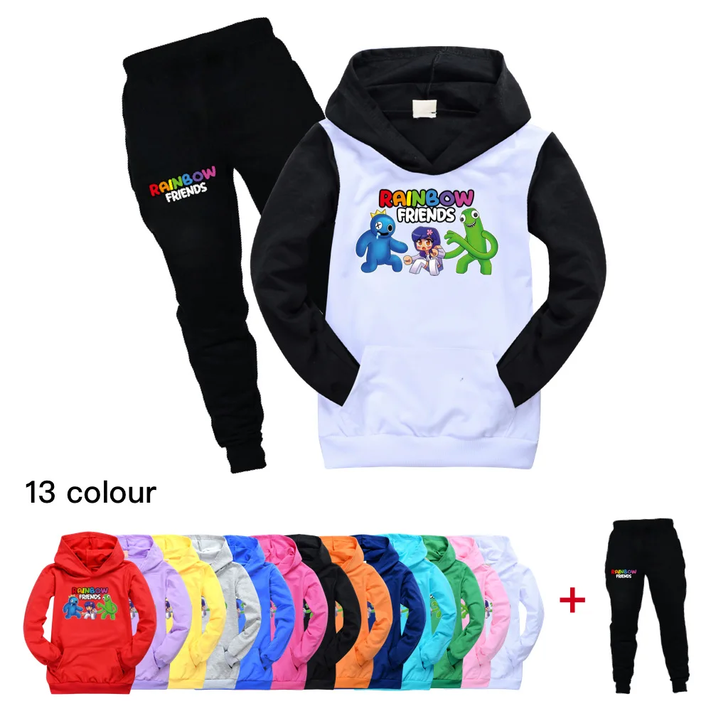 

Spring New Rainbow friends Suit Cotton Kids Hoodie And Pant Two-piece Children Clothing Set 4-14 Years Girl Boys Clothes