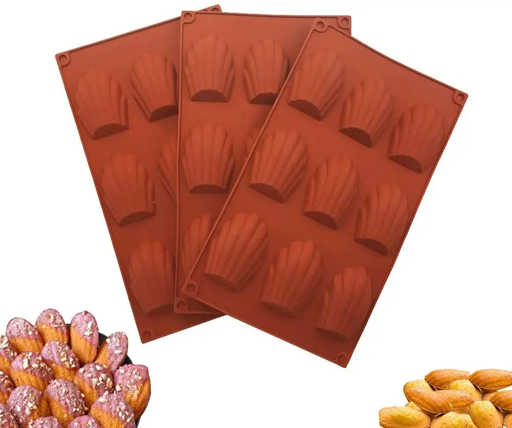 

silicone madeleine pan 3 pack 9 cavity madeleine mold for baking cookie chocolate shell shape cake mold pan