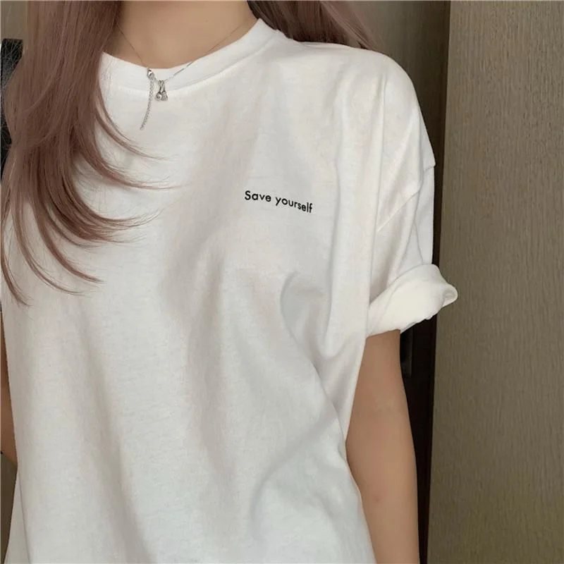 

Letter Print T-shirt Women's Spring 2022 New White Loose And Versatile Short Sleeve T-shirt Design Sense Top