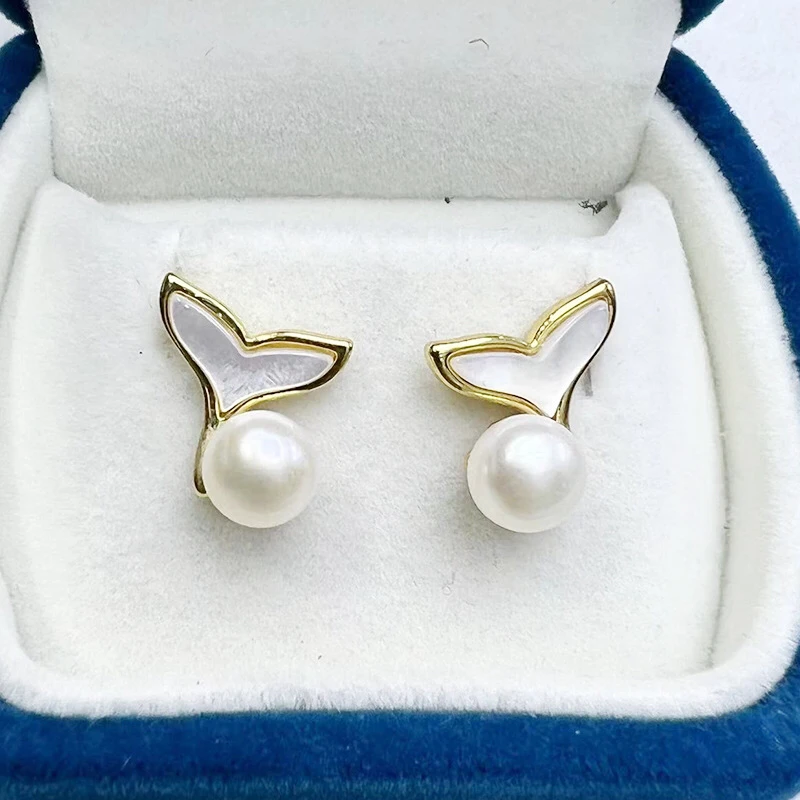 

Mermaid Tail Freshwater 6-7mm White Color Pearl Earrings Stud Earrings Nice Party Wedding Girl Female Women Gift 10 pairs/lot