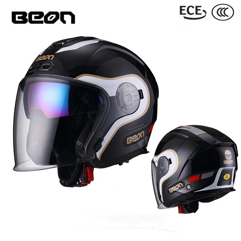 Мужской и Женский мотоциклетный шлем BEON 3/4 с двумя линзами Notocross полулицевой для