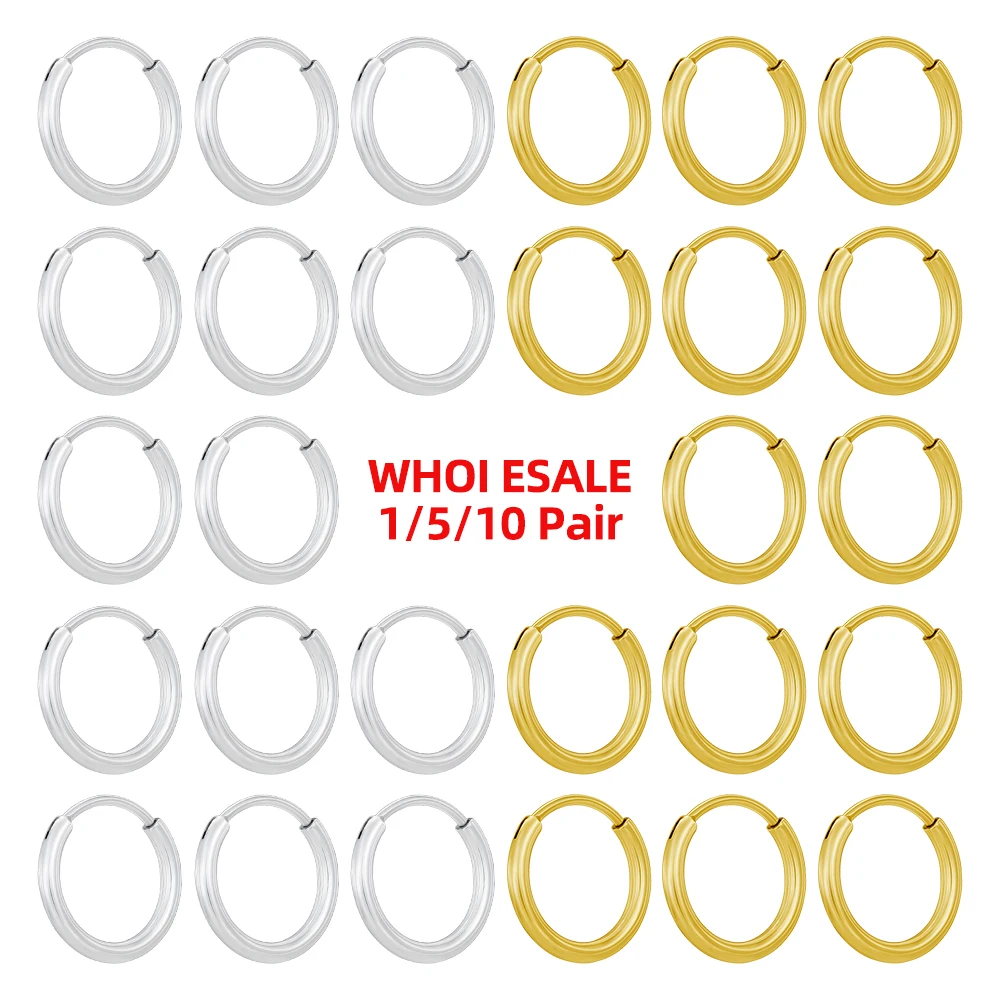 1/5/10 пара круглых сережек-колец из нержавеющей стали