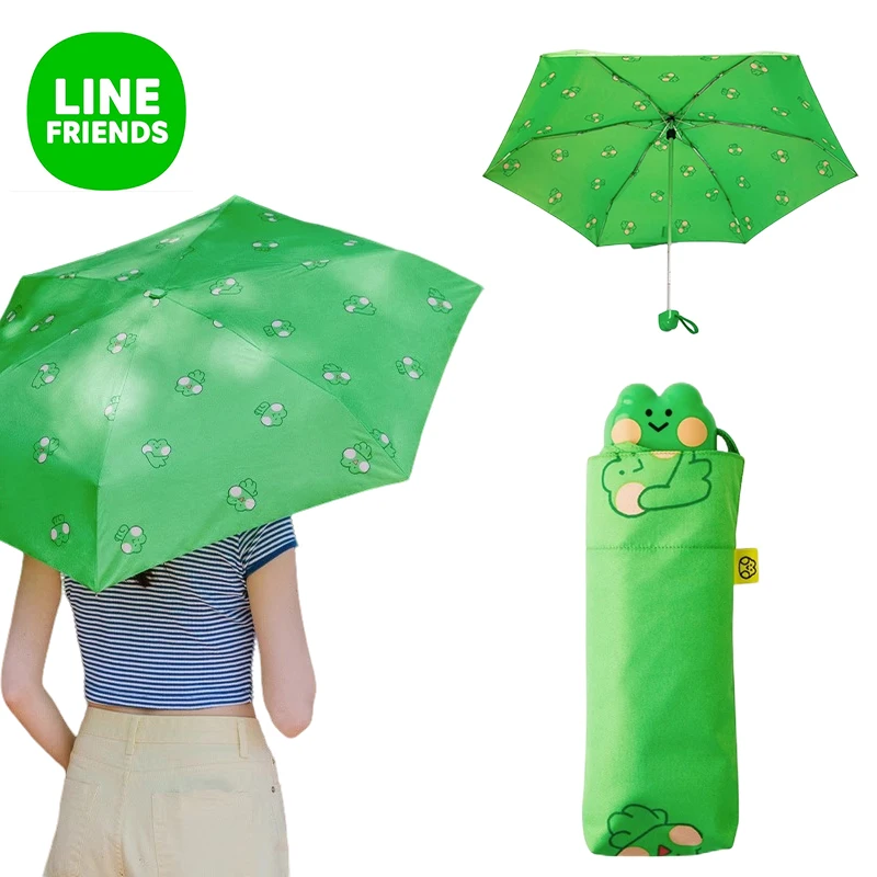 

Line Friends Lenini Adventure Umbrella Cartoon Cute Anime Peripherals Rain Gear Green Frog Parasol Rain Sun Protection Gifts