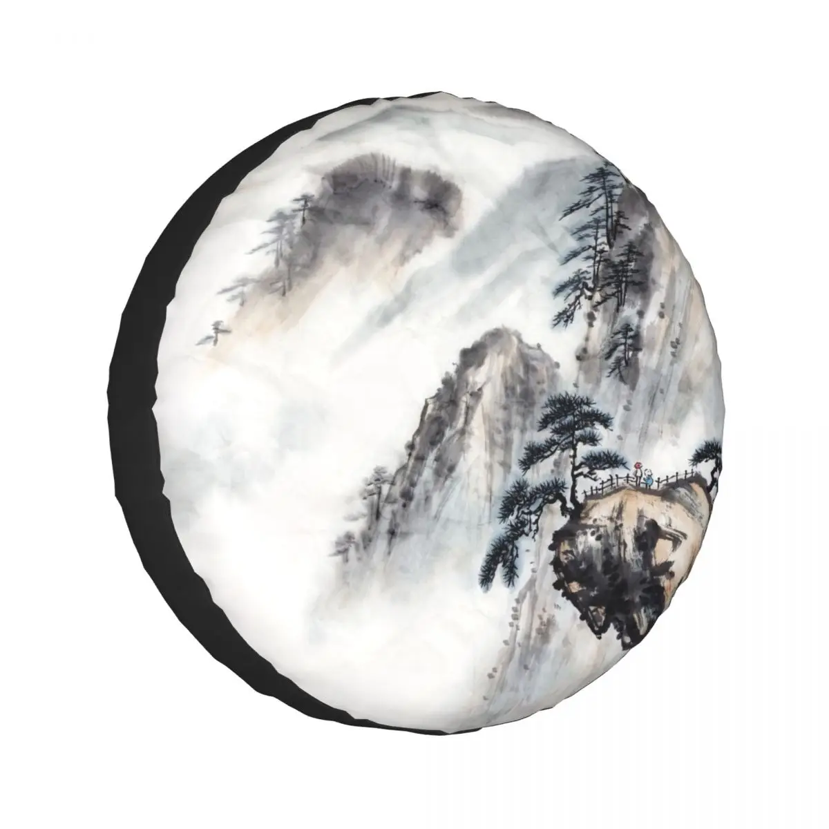 

1PC Car Spare Tire Cover Oriental Chinese Ink Painting Polyester Auto Wheel Tire Storage Bag Vehicle Tyre Dust-proof Protector