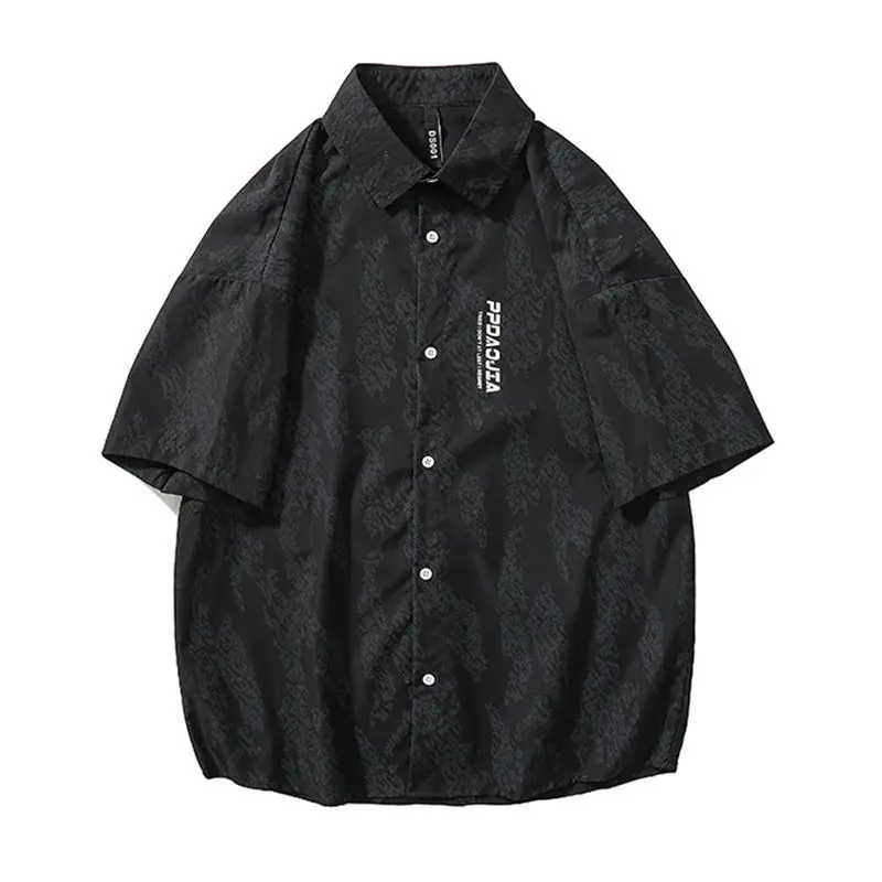 2022 Summer New Hip Hop Men's Shirt Loose Casual Simple Top Short Sleeve Blouse Elegant Male Clothes Trendy