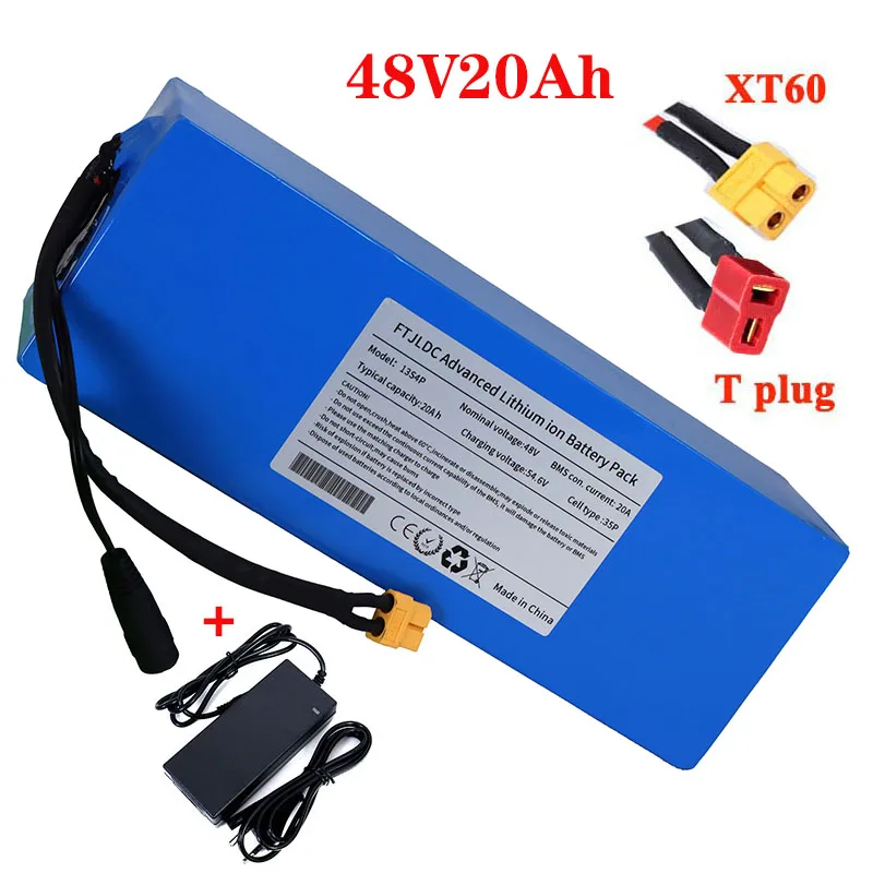 

48V 20Ah lithium ion battery 1200w 13S 18650 Lithium ion Battery Pack For 48v E-bike bicycle Scooter with 30A BMS+54.6V Charger