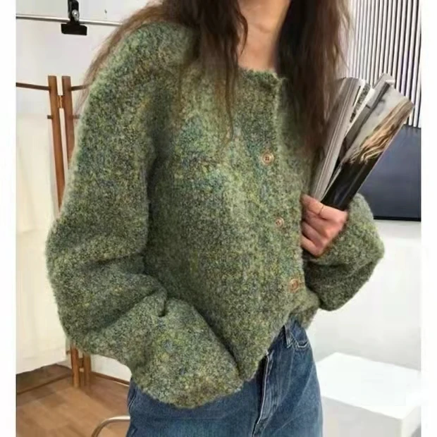 

women's circle wool thickened long sleeve cardigan sweater