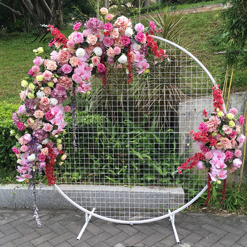 Flone Artificial Flowers Wedding Arch floral Decoration metal grid arch ceremony backdrop stand silk fake flowers decor