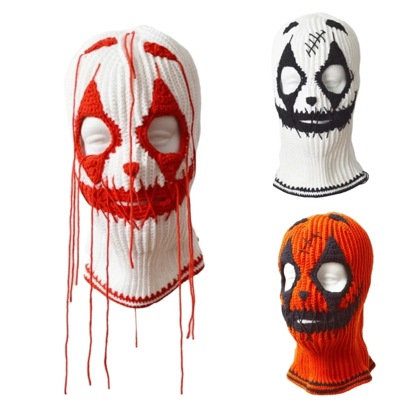 

Halloween Balaclava Knit Beanie Hat Bleeding Ghost Party Holiday Winter Warm Hat Full-Head Ghost Theme for Teens Adults