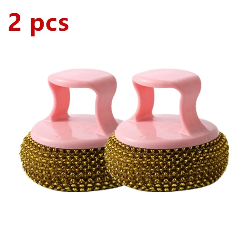 

2pcs Short Handle Kitchen Dishwashing Brushes Pot Brush Fiber Steel Ball Brushes Cleaning Ball Brush Cleaner Color Dish Washers