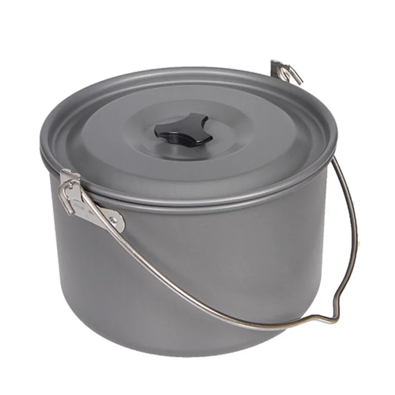 

4.2/8L Outdoor Tableware Picnic Cooking Pot Big Capacity Aluminum Alloy Hanging Pot Pan Kettle with Mesh Bag for Campfire Pot
