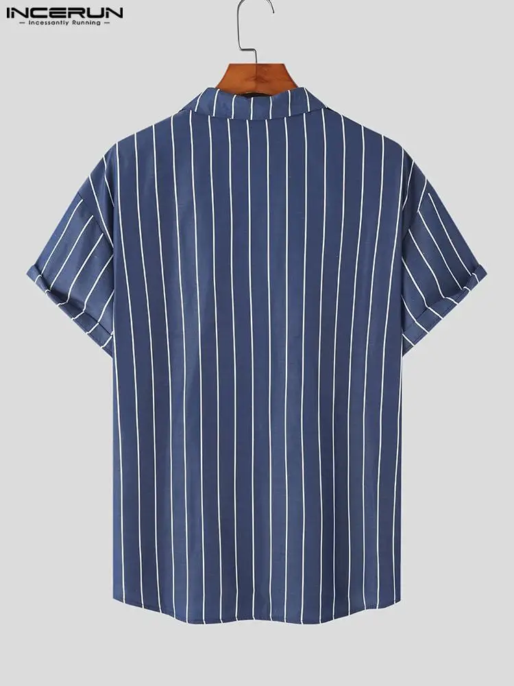 Korean Style New Men Striped Short Sleeve Shirts Casual Streetwear Male Button Up Lapel Collared Blouse S-5XL INCERUN Tops 2022
