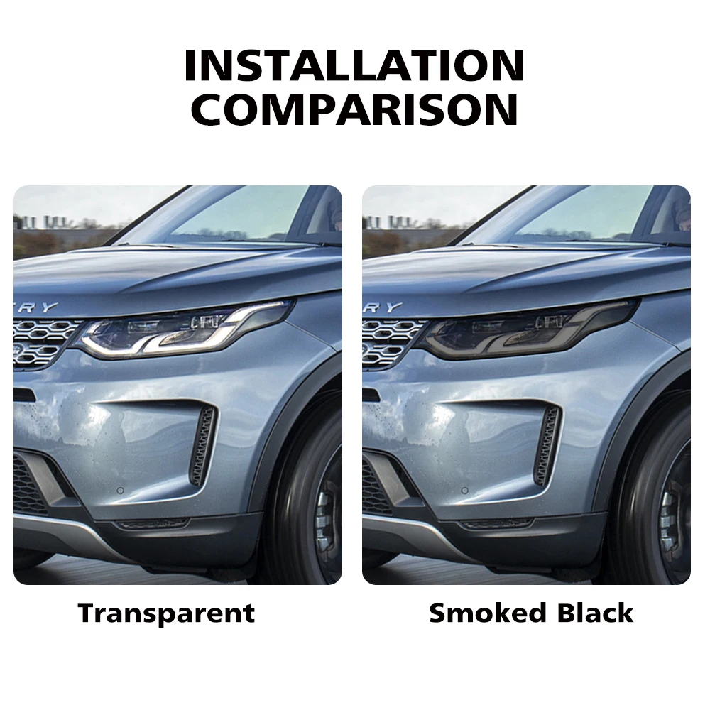 Фото Защитная пленка из ТПУ/ППФ для фар Discovery Sport 2015-2026, глянцевая, дымчато-черная, предварительно вырезанная, антицарапийная, виниловый комплект №3