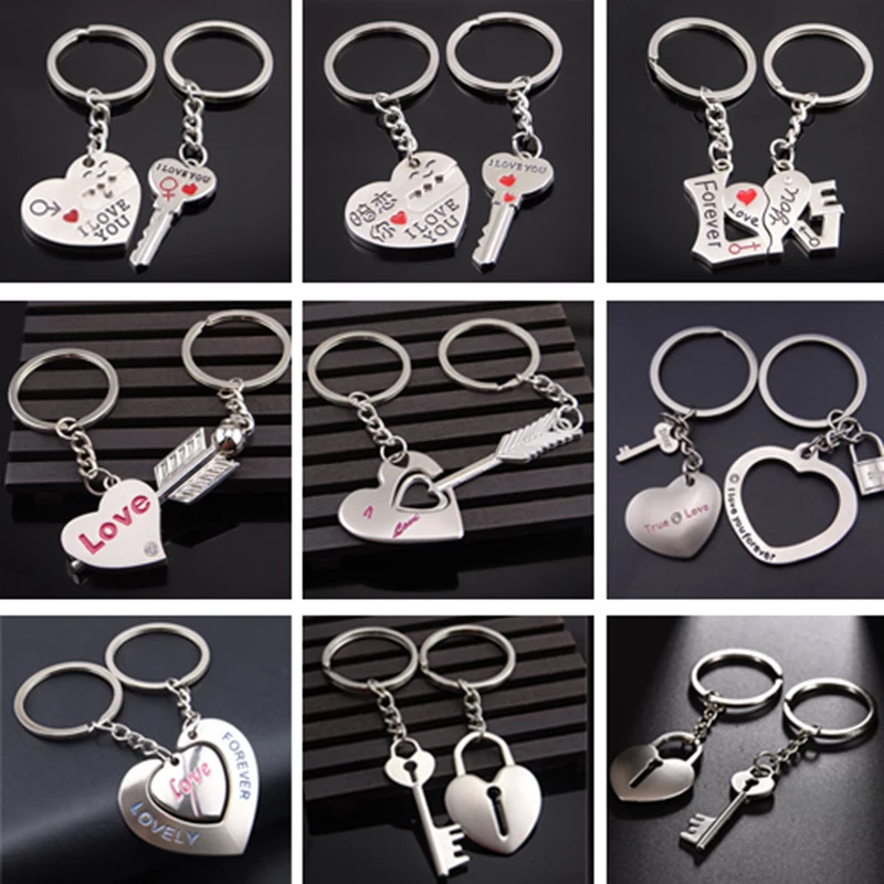 

5Pairs Lovers Couple Keychain Key Ring Silver Plated Love Key Chain Souvenirs Valentine's Day Gift Keychain Charms Wholesale