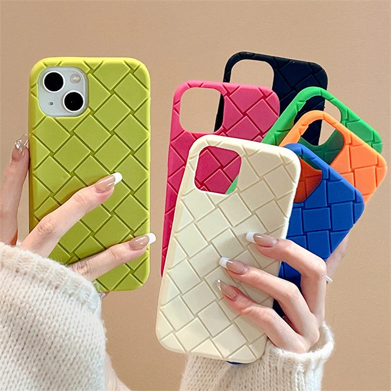 

Neon color Geometric weaving texture silicone case For iphone 13 11 12pro 13pro 14 14Pro Max shockproof cover Iphone 14pro case