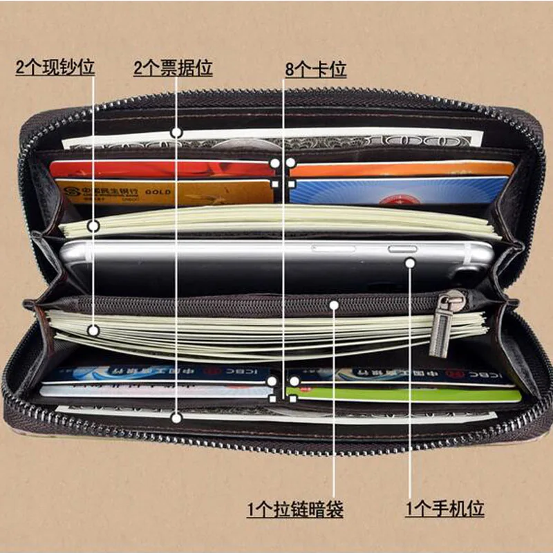 High Quality Natural Skin Women Clutch Purse ID/Credit Cards Multi-Capacity Vintage Handy Bag Genuine Leather Wrist Long Wallet | Багаж и