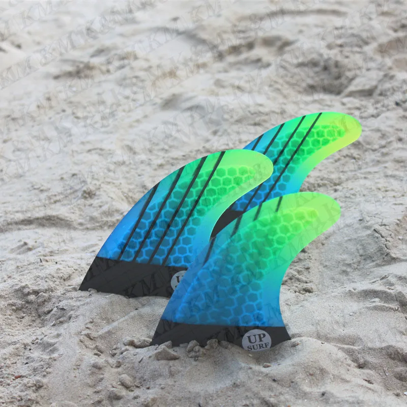 

Double Tabs fins Fiberglass Honeycomb Carbon 3pcs per set surfboard fins Quilhas surfing G5 M size Blue gradient/orange gradient