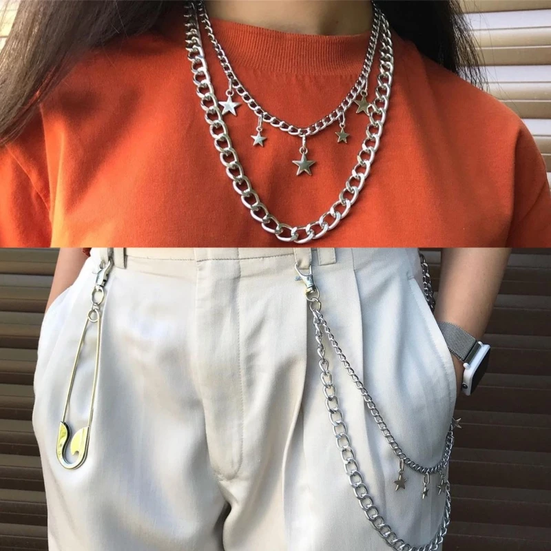 

Star Pendaant Pants Chain Women Double Layer Street Trouser Hip-hop Waist Chains DXAA