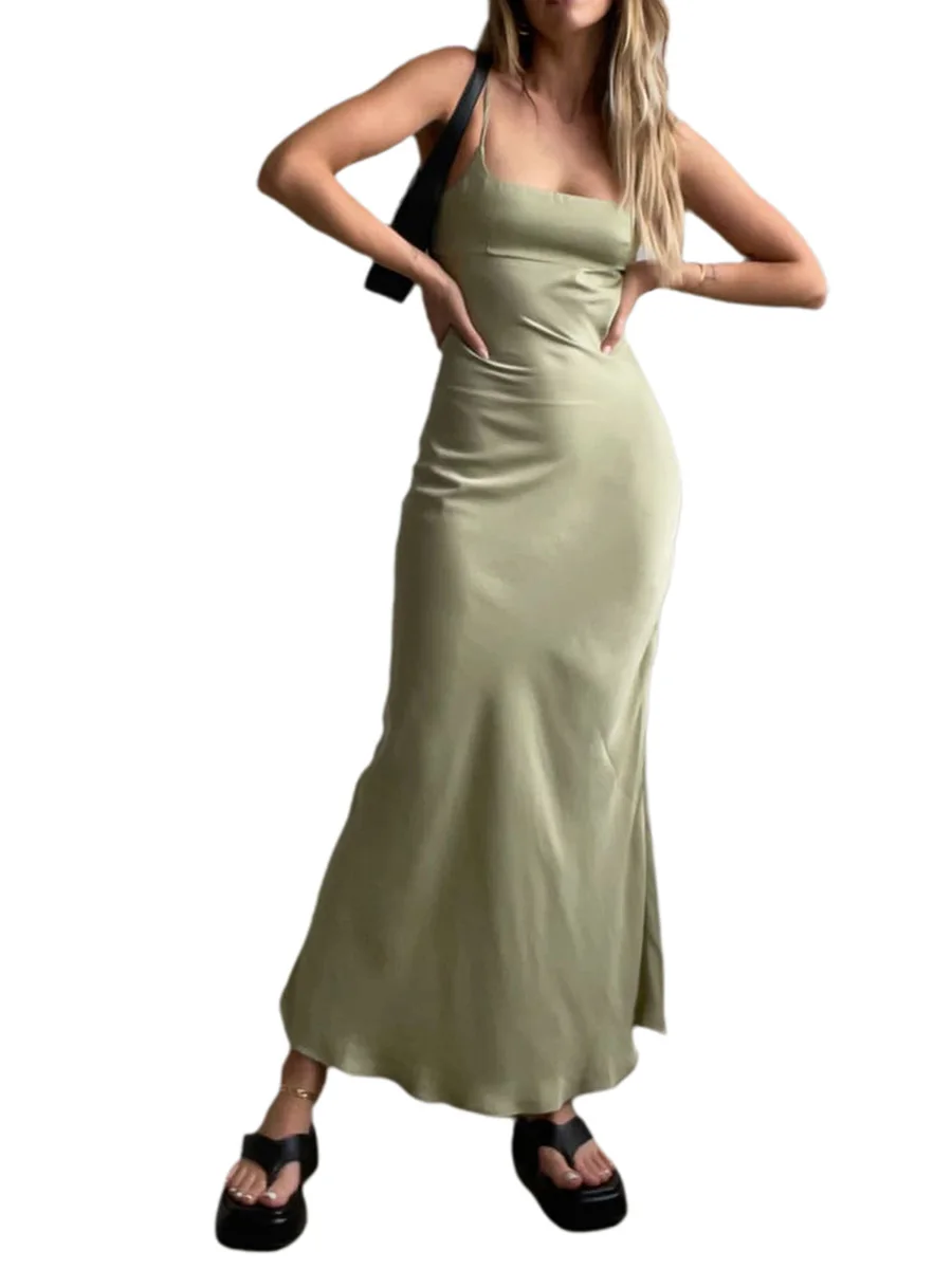 

Rteyno Women Backless Sleeveless Cocktail Dresses Bodycon Spaghetti Strap Long Dress Party Gown