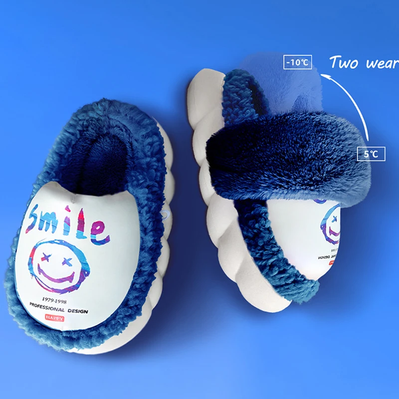 Smile Shaped Winter Slippers for Women House Platform Shoes Mix-Color Home Slippers for Female Warm Plush Non-slip Shoes Female