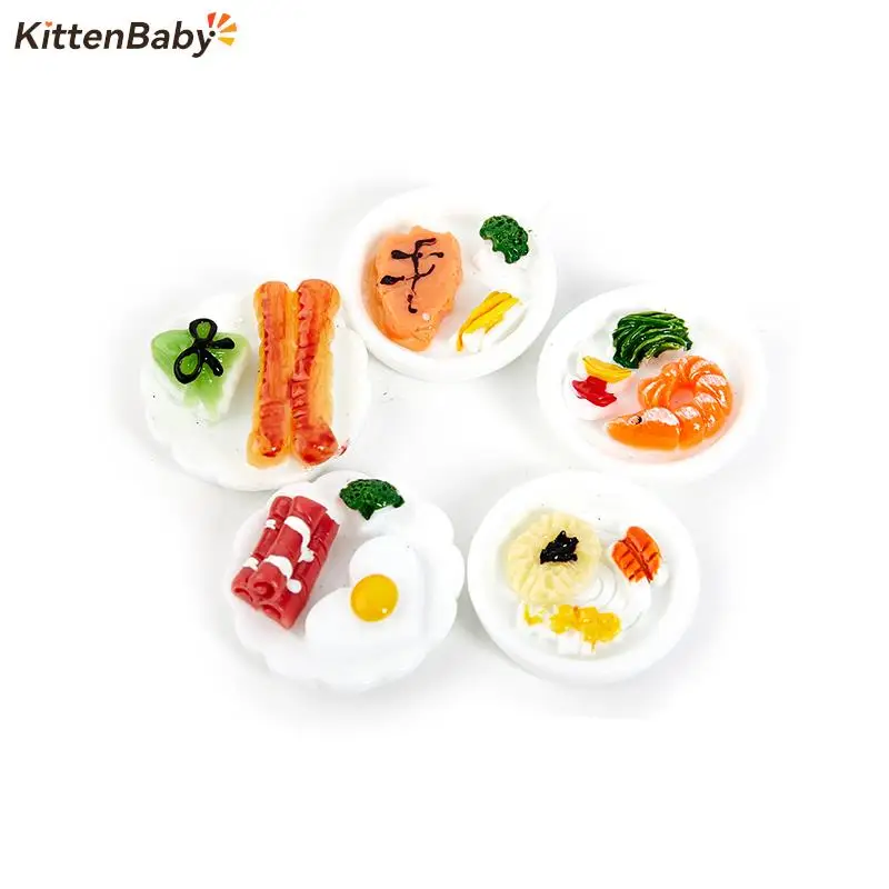

5pcs/set 1:12 Dollhouse Simulation Mini Food Ornaments Miniature Breakfast Plate Egg Bread Dollhouse Accessories Kids Toy