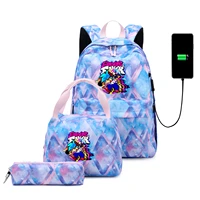 3pcsset game friday night funkin backpacks fashion usb charging travel backpack for children teenager school bag mochila