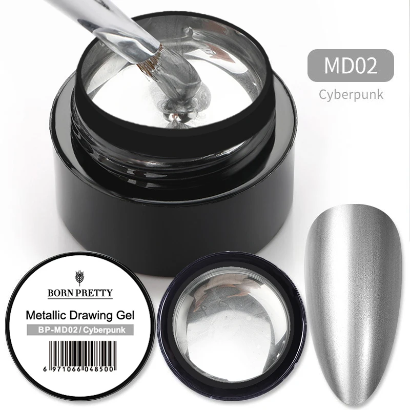 Блестящий гель-лак BORN PRETTY для наращивания ногтей с эффектом зеркального металла золотого и серебряного цвета, с блеском, снятие влагой, объем 5 мл.