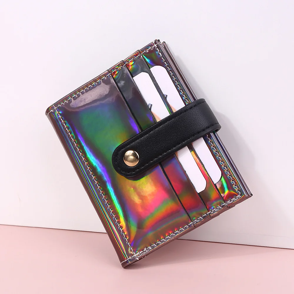 

PVC Laser Women's Short Wallet Fashion Sequins Multi-card Two-fold Card Holder Trend Buckle Coin Purse