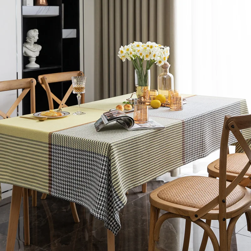 

Polyester Tablecloth For Restaurant Rectangular Yellow Red Knitted Plaid Stitching Cloth Napkins Dinner Picnic Pad Table Cover