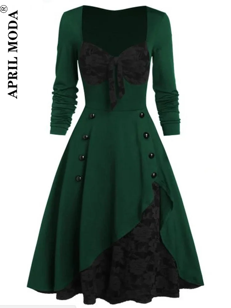 S-5XL gÃ³tico informal Vintage para mujer, vestido Rockabilly de encaje con Pin Up, TÃºnica elegante para fiesta, 50s, 60s, envÃ­o directo
