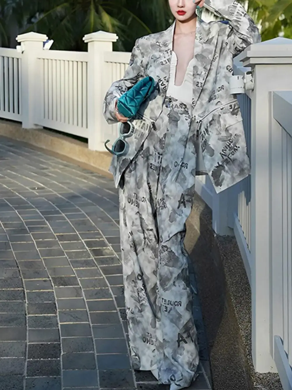 Hit Color Print Blazers For Women Notched Collar Long Sleeve Patchworks Pocket Loose Casual Suits Jacket Female Fashion Clothing