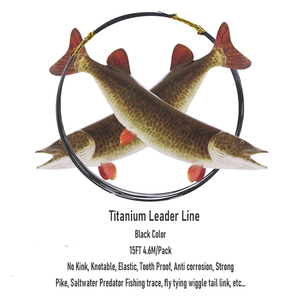 Wifreo 15ft/4.6m No Kink Titanium Leader Line Saltwater Pike Fishing Leaders / Trace Fly Tying Wiggle Tail Link Wire