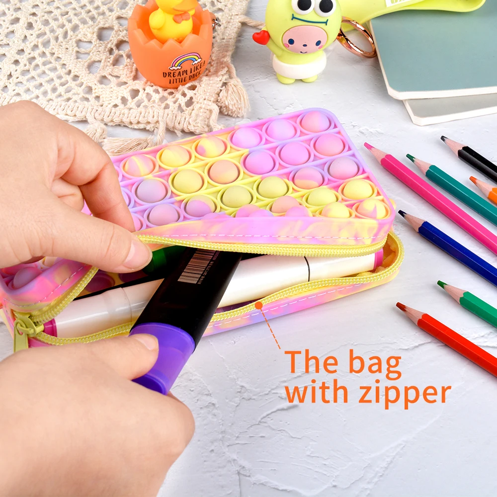 Large Popits Pencil Case Simples Sensory Silicone Bubble Stationery Storage Bag For Children Kids Antistress Pops Its Fidget Toy enlarge