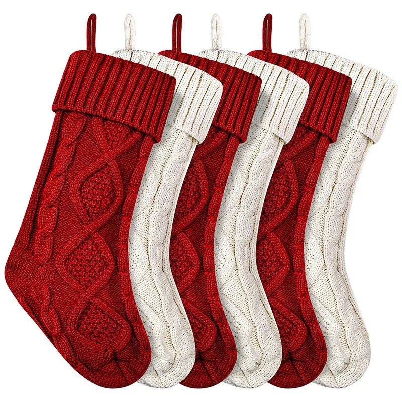 

6Pcs Christmas Stockings Large Knitted Xmas Stockings 18 Inches Fireplace Hanging Stockings For Family Holiday Christmas