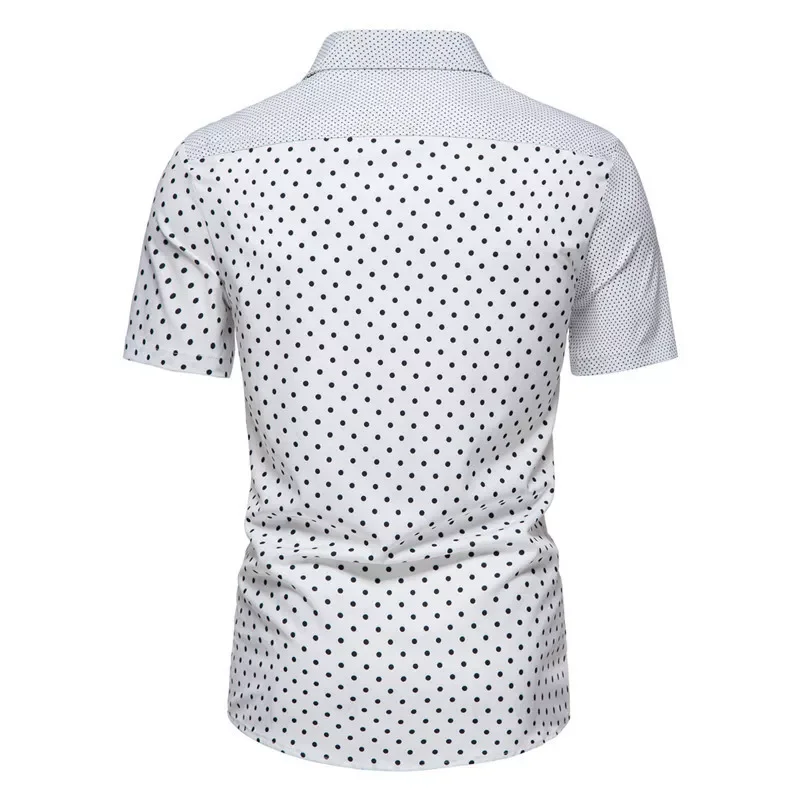 New2022 New Men's Slim Fit Polka Dot Printed Shirts Male Summer Black White Short Sleeve Shirt Tops S-2XL