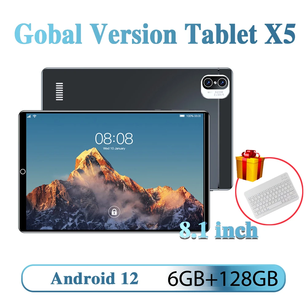 

Глобальная Версия планшетный ПК с двумя SIM-картами 8000 мАч 8,1 дюймов X5 Google Play GPS с клавиатурой Android 12 MT6762 Pad WIFI 6 + 128 ГБ ноутбук