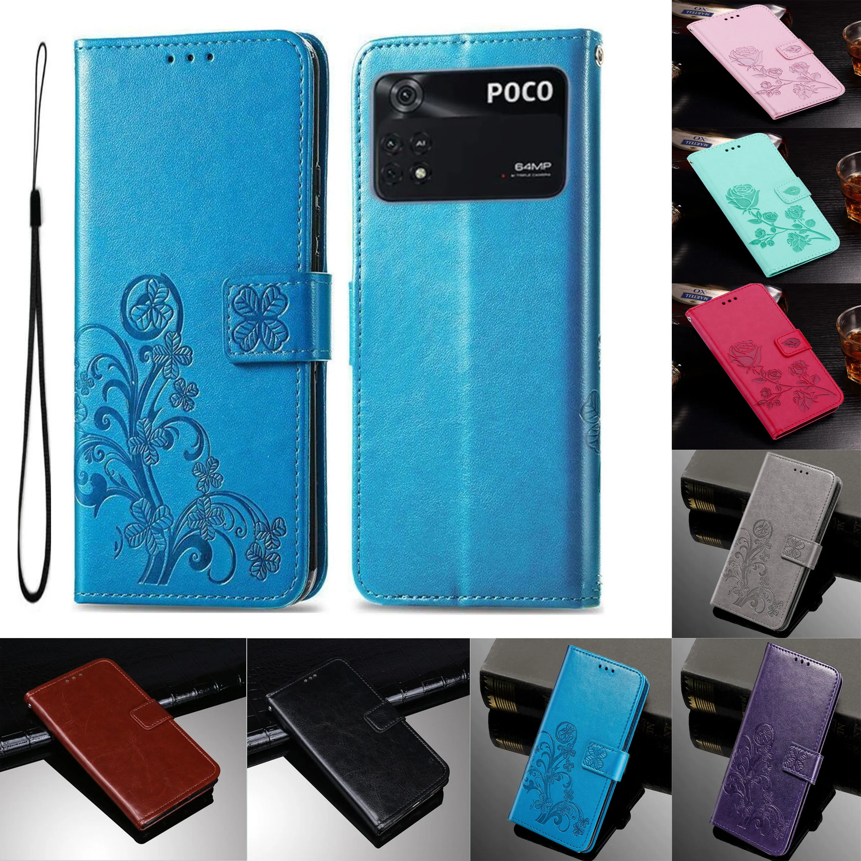 Чехол-книжка для Xiaomi POCO M4 Pro 4G Магнитная подставка карт кожаный чехол-книжка