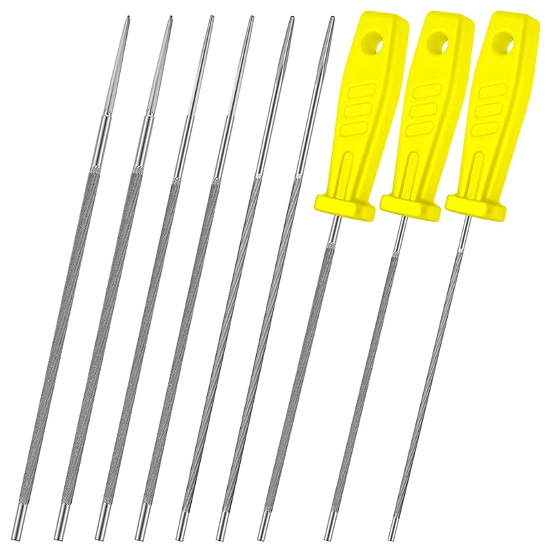 

File Chainsaw Files For Sharpening Chainsaw File Kit With 9 Plastic Handles Chainsaw Accessories, 5/32 7/32 3/16 Inch