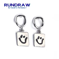 rundraw fashion women silver color smiley pendant earring square card zinc alloy for female birthday gift jewelry