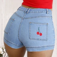short jeans women summer cherry print short jeans denim female pockets wash denim shorts womens pants short pants woman summer