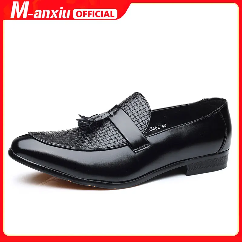 

M-anxiu 2022 Newest Men Fashion Tassel Loafers Comfortable Leather Pointed Toe Classic Wedding Slip-On Penny Casual Flat Shoes
