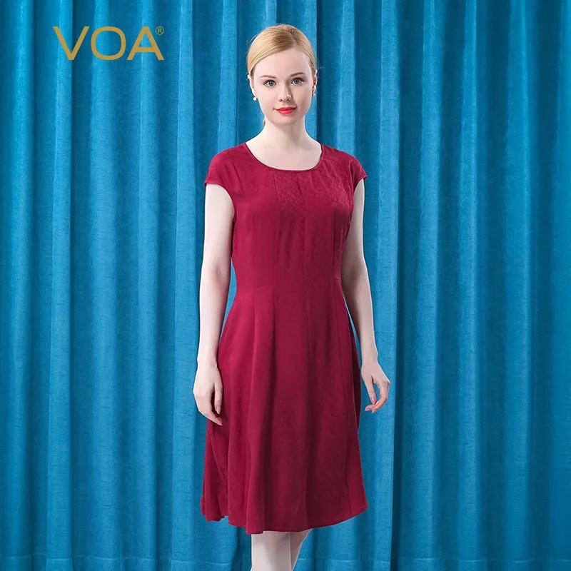 

【Seckill】VOA Silk O-Neck Multicolor Cheap Casual Women's Dresses Garment Sleeves Natural Waist High Quality Summer Dress AT2