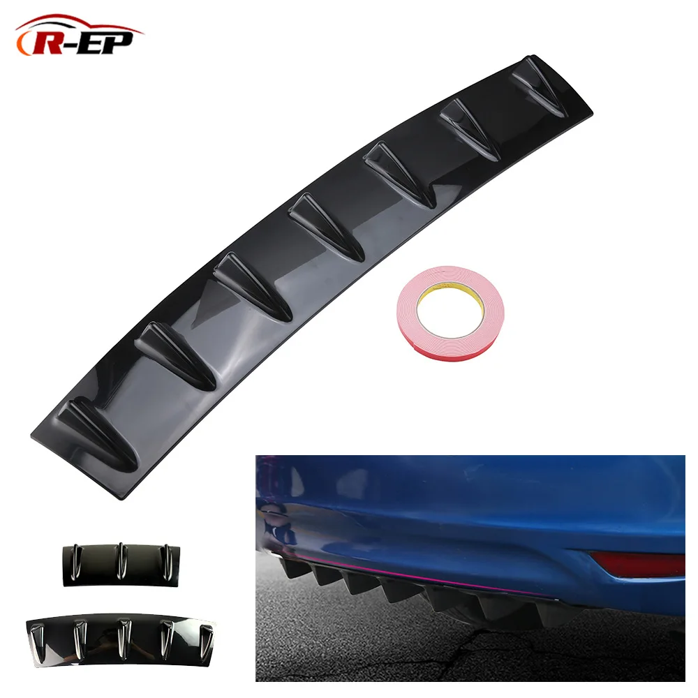 

Universal ABS Carbon Through Shark Fin Rear Bumper Chassis Spoiler Lip Diffuser Deflector 3/5/7 Fin Gloss Black