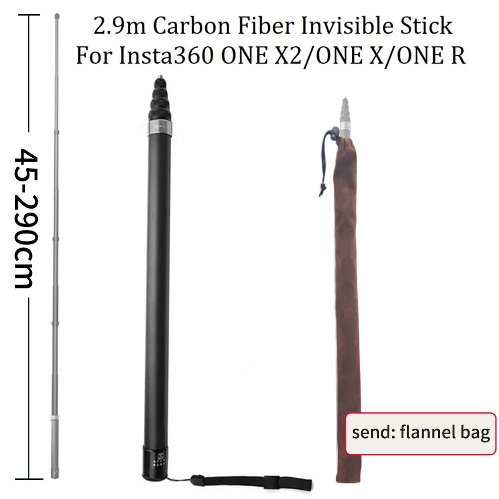 

290cm Carbon Fiber Invisible Extended Edition Selfie Stick For Insta360 ONE X2 / ONE RS / ONE R Accessories For GoPro Insta 360