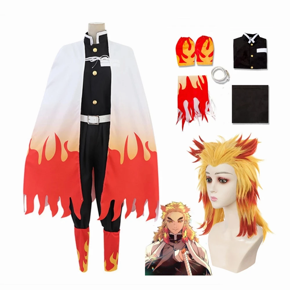 

Stage show party wear Adult Kids Anime Demon Slayer Kimetsu no Yaiba Rengoku Kyoujurou Kimono Cloak Halloween Cosplay Costume