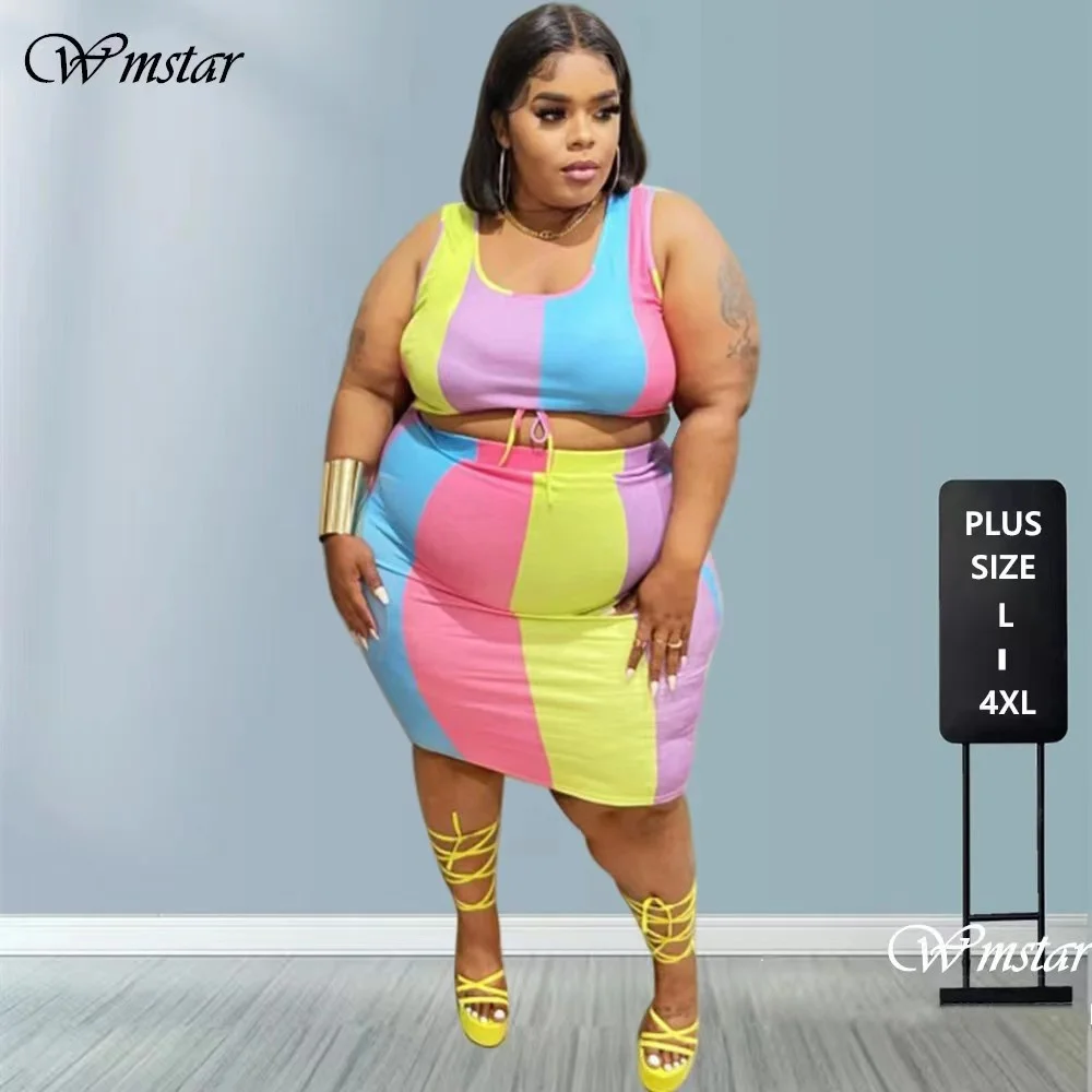 

Wmstar Plus Size Women's Clothing Two Piece Skirt Set Vest Midi Skirts Casual Outfits Summer Matchig Suit Wolesale Dropshipping