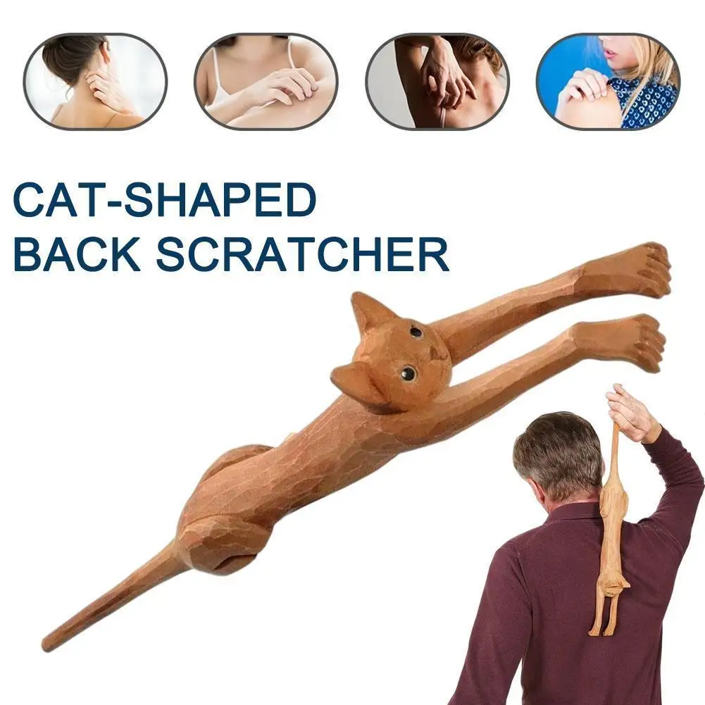 

New Cat-shaped Back Scratcher with Long Handle Wooden Back Massage Tool Fun Scratching Stick Gift