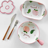kawaii square baby plate sets dinner enamel cutlery set cheese dishes plate decoration vajilla completa kitchen tableware