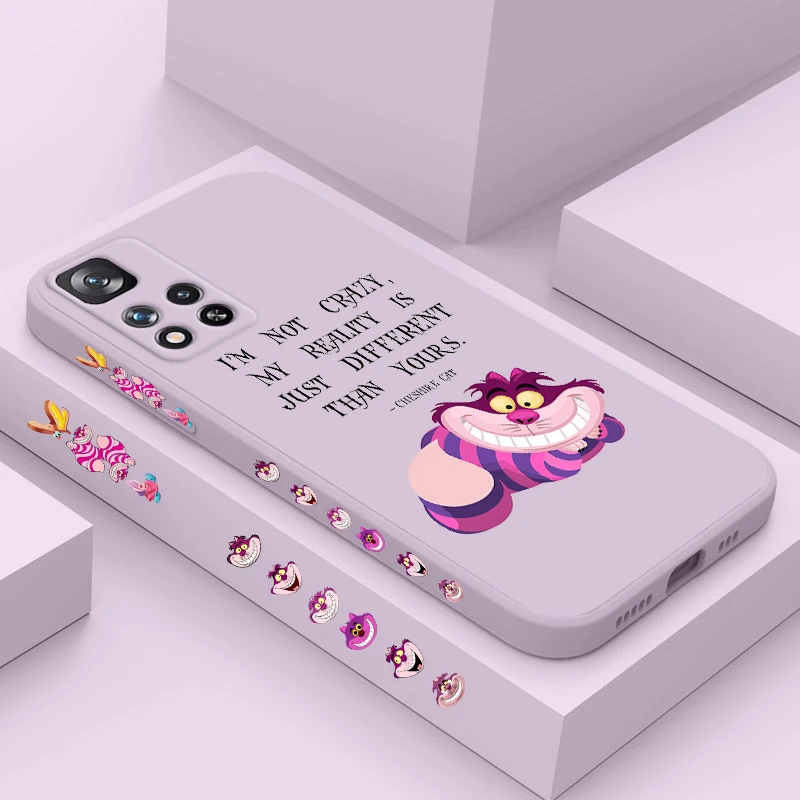 

Alice in Wonderland Cheshire Cat Phone Case For Xiaomi Redmi Note 11 11S 11T 10S 10 9S 9T 9 8 Pro Plus 5G Liquid Left Rope Cover