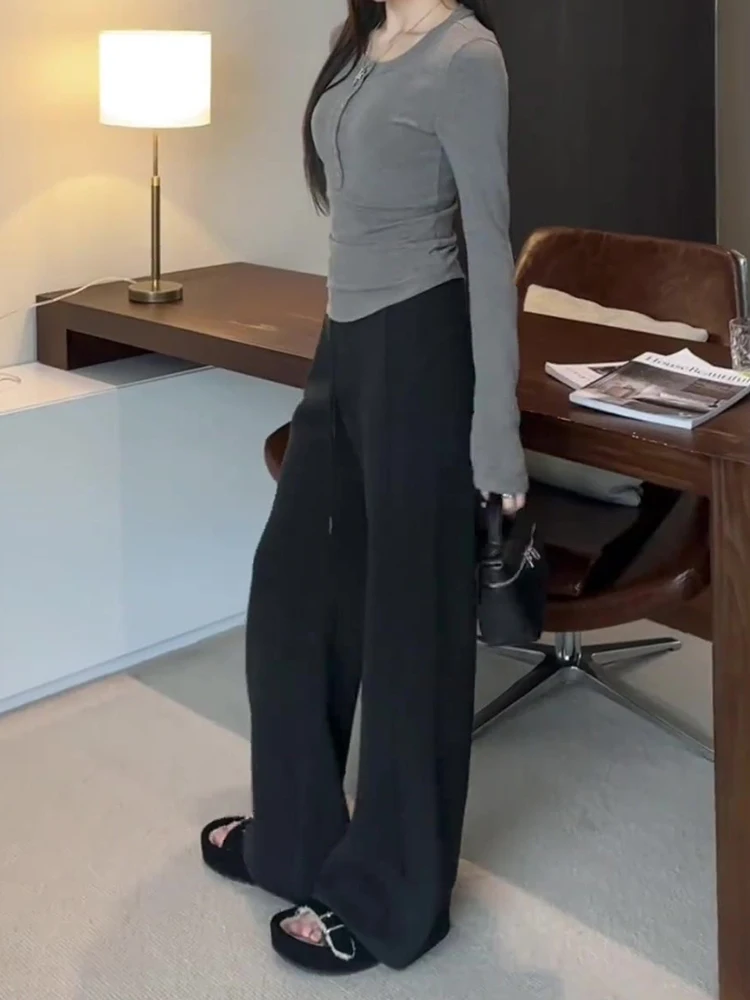 Plus Size Dark Gray Skinny Casual Pants Women Autumn and Winter 2024 New Drawstring Sweatpants High Waist Slim fit Slimming ...